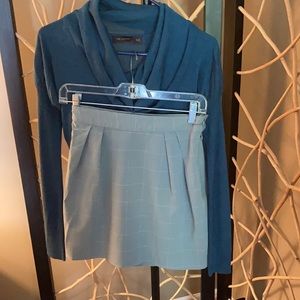 The Limited green blouse & Cooperative gray skirt